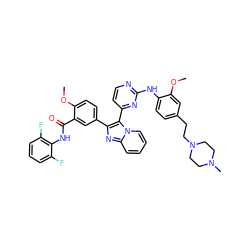 COc1cc(CCN2CCN(C)CC2)ccc1Nc1nccc(-c2c(-c3ccc(OC)c(C(=O)Nc4c(F)cccc4F)c3)nc3ccccn23)n1 ZINC000165079805