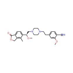 COc1cc(CCN2CCN(C[C@@H](OC)c3ccc4c(c3C)COC4=O)CC2)ccc1C#N ZINC000144647555