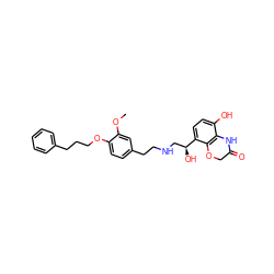 COc1cc(CCNC[C@H](O)c2ccc(O)c3c2OCC(=O)N3)ccc1OCCCc1ccccc1 ZINC000653842874