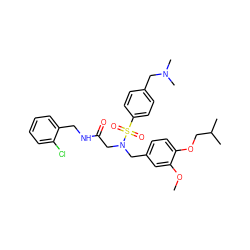 COc1cc(CN(CC(=O)NCc2ccccc2Cl)S(=O)(=O)c2ccc(CN(C)C)cc2)ccc1OCC(C)C ZINC000042835684