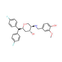 COc1cc(CN[C@@H]2CO[C@H](C(c3ccc(F)cc3)c3ccc(F)cc3)C[C@H]2O)ccc1O ZINC000299855548