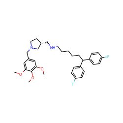 COc1cc(CN2CC[C@H](CNCCCCCC(c3ccc(F)cc3)c3ccc(F)cc3)C2)cc(OC)c1OC ZINC000084670682