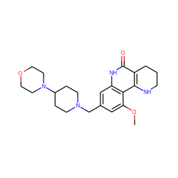 COc1cc(CN2CCC(N3CCOCC3)CC2)cc2[nH]c(=O)c3c(c12)NCCC3 ZINC000118734790