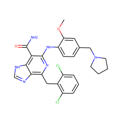 COc1cc(CN2CCCC2)ccc1Nc1nc(Cc2c(Cl)cccc2Cl)c2nc[nH]c2c1C(N)=O ZINC000142312954