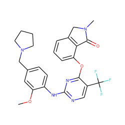 COc1cc(CN2CCCC2)ccc1Nc1ncc(C(F)(F)F)c(Oc2cccc3c2C(=O)N(C)C3)n1 ZINC000138475593