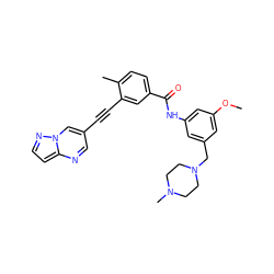 COc1cc(CN2CCN(C)CC2)cc(NC(=O)c2ccc(C)c(C#Cc3cnc4ccnn4c3)c2)c1 ZINC000095592772