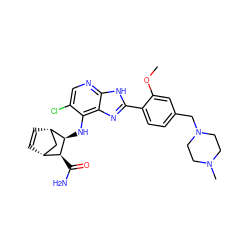 COc1cc(CN2CCN(C)CC2)ccc1-c1nc2c(N[C@H]3[C@@H](C(N)=O)[C@@H]4C=C[C@H]3C4)c(Cl)cnc2[nH]1 ZINC000169329265