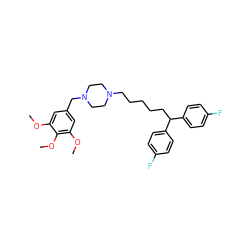 COc1cc(CN2CCN(CCCCCC(c3ccc(F)cc3)c3ccc(F)cc3)CC2)cc(OC)c1OC ZINC000084759487