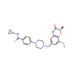 COc1cc(CN2CCN(c3ccc(C(=O)NC4CC4)cc3)CC2)cc2c1O[C@H](C)C(=O)N2 ZINC000096274141