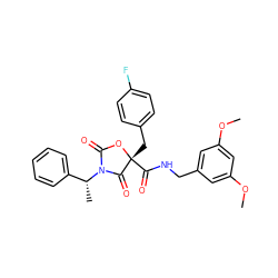 COc1cc(CNC(=O)[C@@]2(Cc3ccc(F)cc3)OC(=O)N([C@H](C)c3ccccc3)C2=O)cc(OC)c1 ZINC000096273452