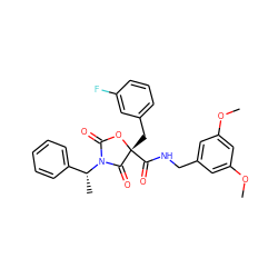 COc1cc(CNC(=O)[C@@]2(Cc3cccc(F)c3)OC(=O)N([C@H](C)c3ccccc3)C2=O)cc(OC)c1 ZINC000096273451