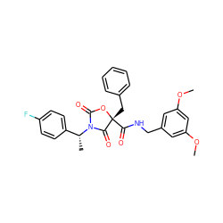 COc1cc(CNC(=O)[C@@]2(Cc3ccccc3)OC(=O)N([C@H](C)c3ccc(F)cc3)C2=O)cc(OC)c1 ZINC000096273441