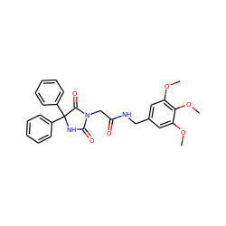 COc1cc(CNC(=O)CN2C(=O)NC(c3ccccc3)(c3ccccc3)C2=O)cc(OC)c1OC ZINC000018346264