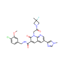 COc1cc(CNC(=O)c2cc3cc(-c4cn(C)cn4)cnc3n(CC(=O)N3CC(C)(F)C3)c2=O)ccc1Cl ZINC000221752443