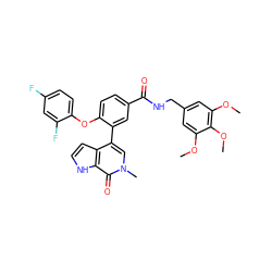 COc1cc(CNC(=O)c2ccc(Oc3ccc(F)cc3F)c(-c3cn(C)c(=O)c4[nH]ccc34)c2)cc(OC)c1OC ZINC000146781025