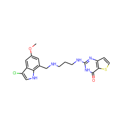 COc1cc(CNCCCNc2nc3ccsc3c(=O)[nH]2)c2[nH]cc(Cl)c2c1 ZINC000004642686