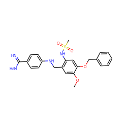 COc1cc(CNc2ccc(C(=N)N)cc2)c(NS(C)(=O)=O)cc1OCc1ccccc1 ZINC000014953411