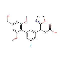 COc1cc(CO)cc(OC)c1-c1cc(F)cc([C@@H](CC(=O)O)c2ncco2)c1 ZINC000219435392