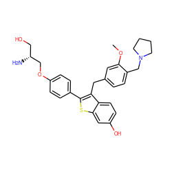 COc1cc(Cc2c(-c3ccc(OC[C@H](N)CO)cc3)sc3cc(O)ccc23)ccc1CN1CCCC1 ZINC000003832129