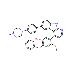 COc1cc(Cc2ccccc2)c(O)cc1-c1ccnc2[nH]c3ccc(-c4ccc(N5CCN(C)CC5)cc4)cc3c12 ZINC000225079752