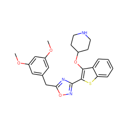 COc1cc(Cc2nc(-c3sc4ccccc4c3OC3CCNCC3)no2)cc(OC)c1 ZINC000169307409