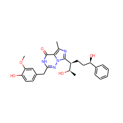 COc1cc(Cc2nn3c([C@@H](CC[C@@H](O)c4ccccc4)[C@@H](C)O)nc(C)c3c(=O)[nH]2)ccc1O ZINC001772610650