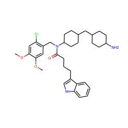 COc1cc(Cl)c(CN(C(=O)CCCc2c[nH]c3ccccc23)C2CCC(CC3CCC(N)CC3)CC2)cc1OC ZINC000028826067