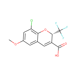 COc1cc(Cl)c2c(c1)C=C(C(=O)O)[C@@H](C(F)(F)F)O2 ZINC000064559123