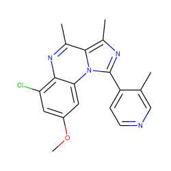 COc1cc(Cl)c2nc(C)c3c(C)nc(-c4ccncc4C)n3c2c1 ZINC000073157973