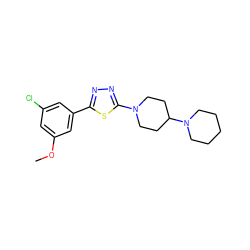 COc1cc(Cl)cc(-c2nnc(N3CCC(N4CCCCC4)CC3)s2)c1 ZINC000066251249