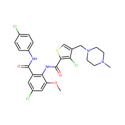 COc1cc(Cl)cc(C(=O)Nc2ccc(Cl)cc2)c1NC(=O)c1scc(CN2CCN(C)CC2)c1Cl ZINC000023359232