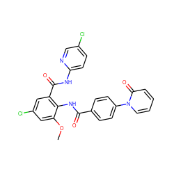 COc1cc(Cl)cc(C(=O)Nc2ccc(Cl)cn2)c1NC(=O)c1ccc(-n2ccccc2=O)cc1 ZINC000029046416