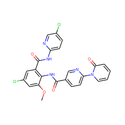 COc1cc(Cl)cc(C(=O)Nc2ccc(Cl)cn2)c1NC(=O)c1ccc(-n2ccccc2=O)nc1 ZINC000029048140