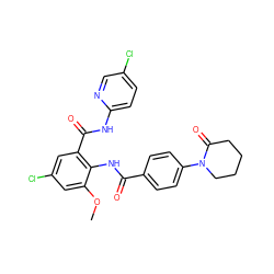 COc1cc(Cl)cc(C(=O)Nc2ccc(Cl)cn2)c1NC(=O)c1ccc(N2CCCCC2=O)cc1 ZINC000029048279