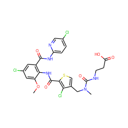 COc1cc(Cl)cc(C(=O)Nc2ccc(Cl)cn2)c1NC(=O)c1scc(CN(C)C(=O)NCCC(=O)O)c1Cl ZINC000014963101