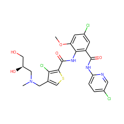 COc1cc(Cl)cc(C(=O)Nc2ccc(Cl)cn2)c1NC(=O)c1scc(CN(C)C[C@@H](O)CO)c1Cl ZINC000014963074