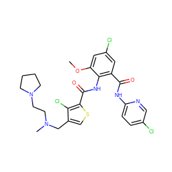 COc1cc(Cl)cc(C(=O)Nc2ccc(Cl)cn2)c1NC(=O)c1scc(CN(C)CCN2CCCC2)c1Cl ZINC000023359241