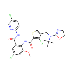 COc1cc(Cl)cc(C(=O)Nc2ccc(Cl)cn2)c1NC(=O)c1scc(CN(C2=NCCO2)C(C)(C)C)c1Cl ZINC000014963109