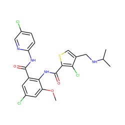 COc1cc(Cl)cc(C(=O)Nc2ccc(Cl)cn2)c1NC(=O)c1scc(CNC(C)C)c1Cl ZINC000014963031