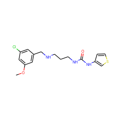 COc1cc(Cl)cc(CNCCCNC(=O)Nc2ccsc2)c1 ZINC000095580635