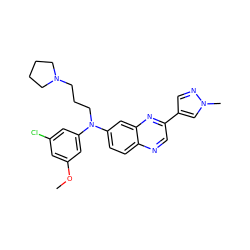 COc1cc(Cl)cc(N(CCCN2CCCC2)c2ccc3ncc(-c4cnn(C)c4)nc3c2)c1 ZINC000219334445