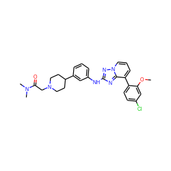 COc1cc(Cl)ccc1-c1cccn2nc(Nc3cccc(C4CCN(CC(=O)N(C)C)CC4)c3)nc12 ZINC000096169835