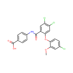 COc1cc(Cl)ccc1Oc1cc(Cl)c(Cl)cc1C(=O)Nc1ccc(C(=O)O)cc1 ZINC000143190028