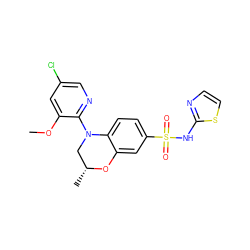 COc1cc(Cl)cnc1N1C[C@@H](C)Oc2cc(S(=O)(=O)Nc3nccs3)ccc21 ZINC001772637587