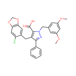 COc1cc(Cn2nc(-c3ccccc3)c(Cc3cc4c(cc3Cl)OCO4)c2C(=O)O)cc(OC)c1 ZINC000026576429