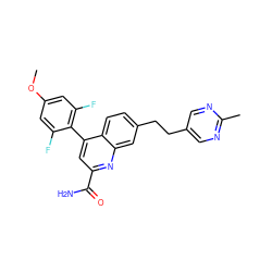 COc1cc(F)c(-c2cc(C(N)=O)nc3cc(CCc4cnc(C)nc4)ccc23)c(F)c1 ZINC000221613559