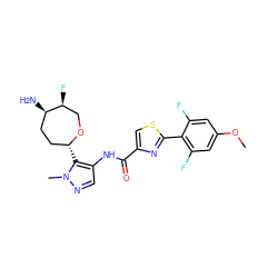 COc1cc(F)c(-c2nc(C(=O)Nc3cnn(C)c3[C@@H]3CC[C@@H](N)[C@@H](F)CO3)cs2)c(F)c1 ZINC000221411161