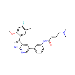 COc1cc(F)c(C)cc1-c1c[nH]c2ncc(-c3cccc(NC(=O)/C=C/CN(C)C)c3)cc12 ZINC001772587207