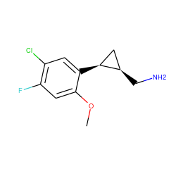 COc1cc(F)c(Cl)cc1[C@H]1C[C@H]1CN ZINC000653709028