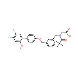 COc1cc(F)c(F)cc1-c1ccc(OCc2cccc(CN(CC(=O)O)C(=O)C(C)(C)C)c2)cc1 ZINC000117765475